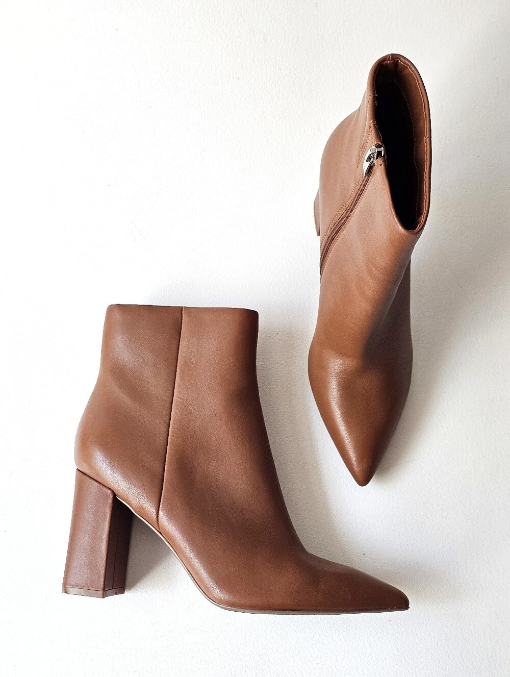 Marc Fisher Glorena Leather Pointed Toe Block Heel Ankle Boots Brown 10M